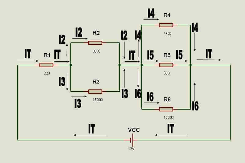 Circulación de intensidades parciales en el circuito