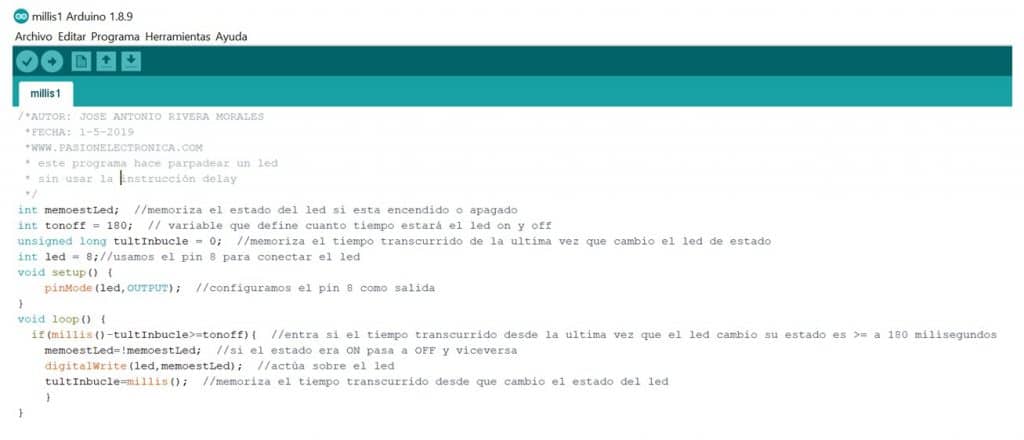 Programa led intermitente con la función millis