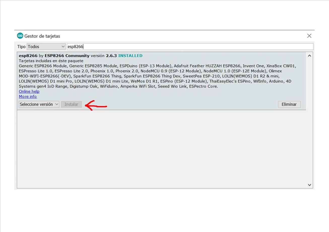 Gestor tarjetas ide arduino